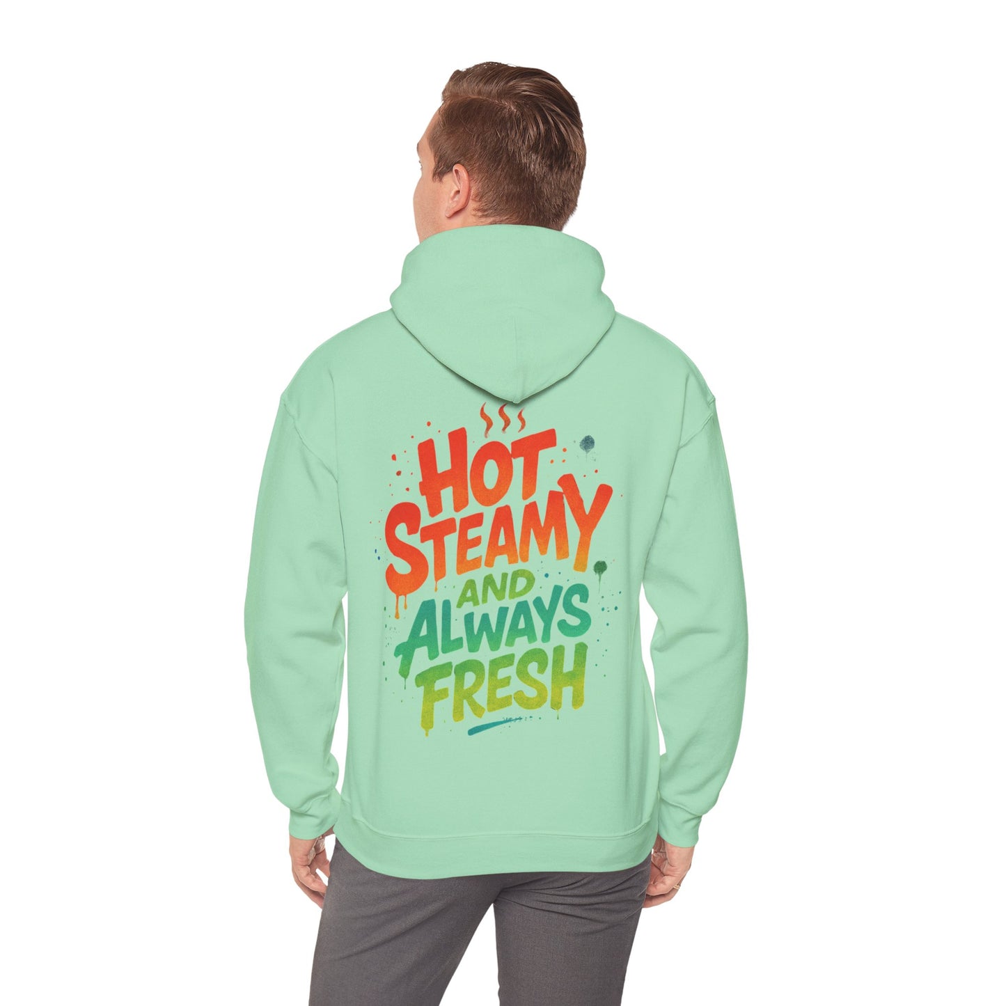 Colorful 'Hot Steamy and Always Fresh' Unisex Hoodie, Gift for Coffee Lovers, Casual Wear, Perfect for Birthdays, Chill Days