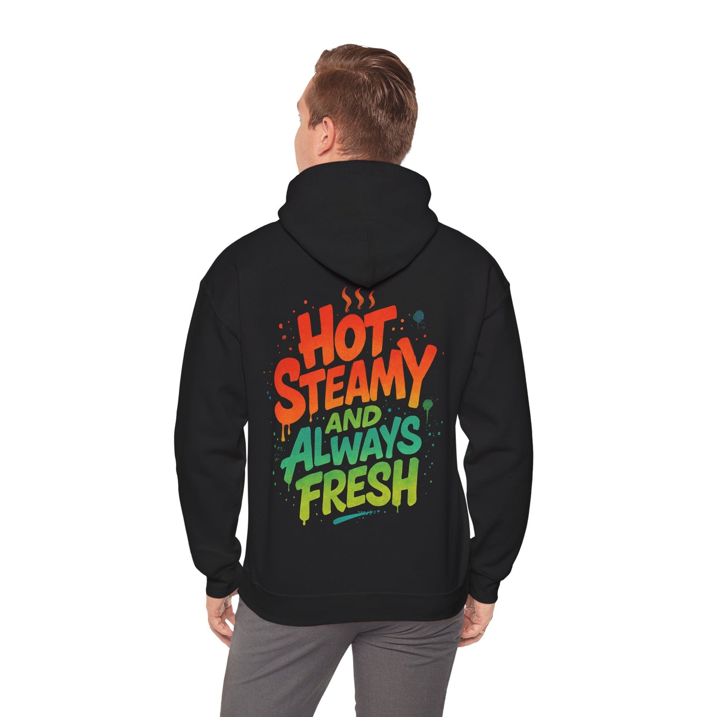 Colorful 'Hot Steamy and Always Fresh' Unisex Hoodie, Gift for Coffee Lovers, Casual Wear, Perfect for Birthdays, Chill Days