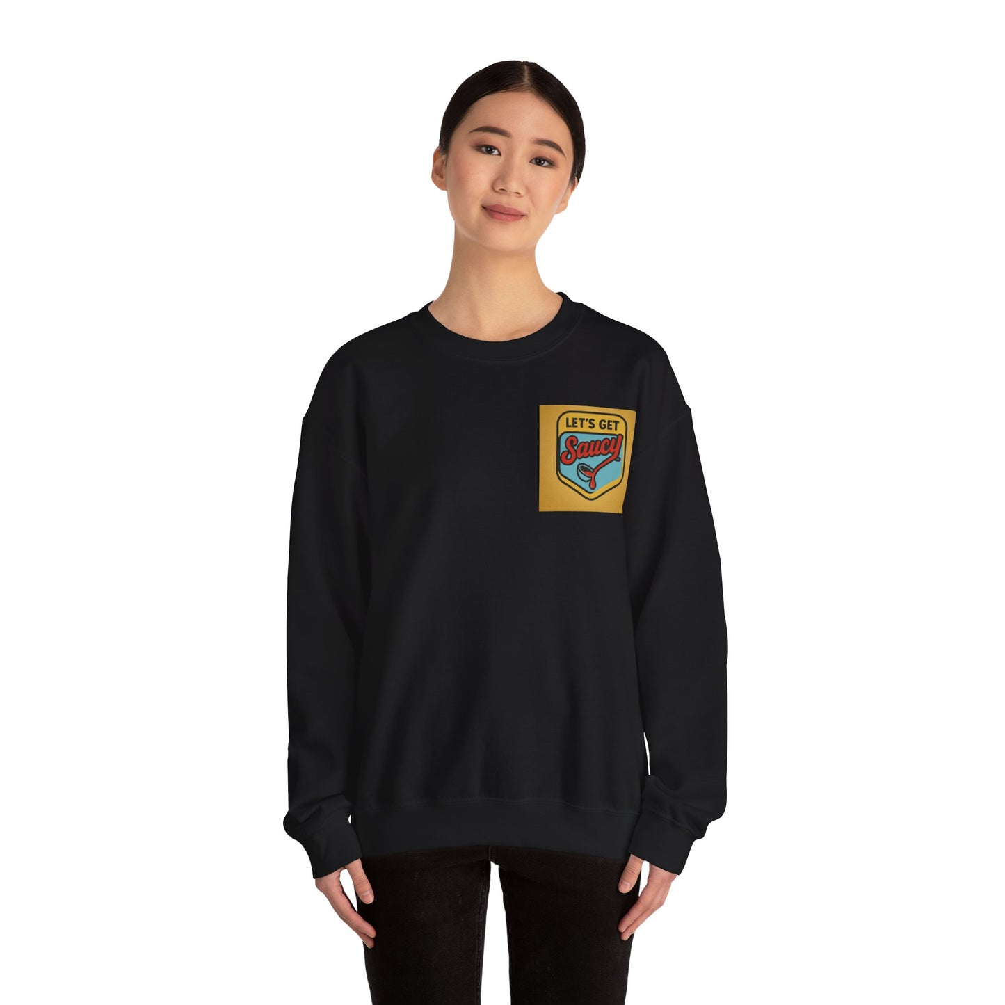 Vintage Let's Get Saucy Unisex Sweatshirt, Fun Gift for Foodies, Trendy Lounge Wear, Cozy Casual Attire, Perfect for Parties, Holidays