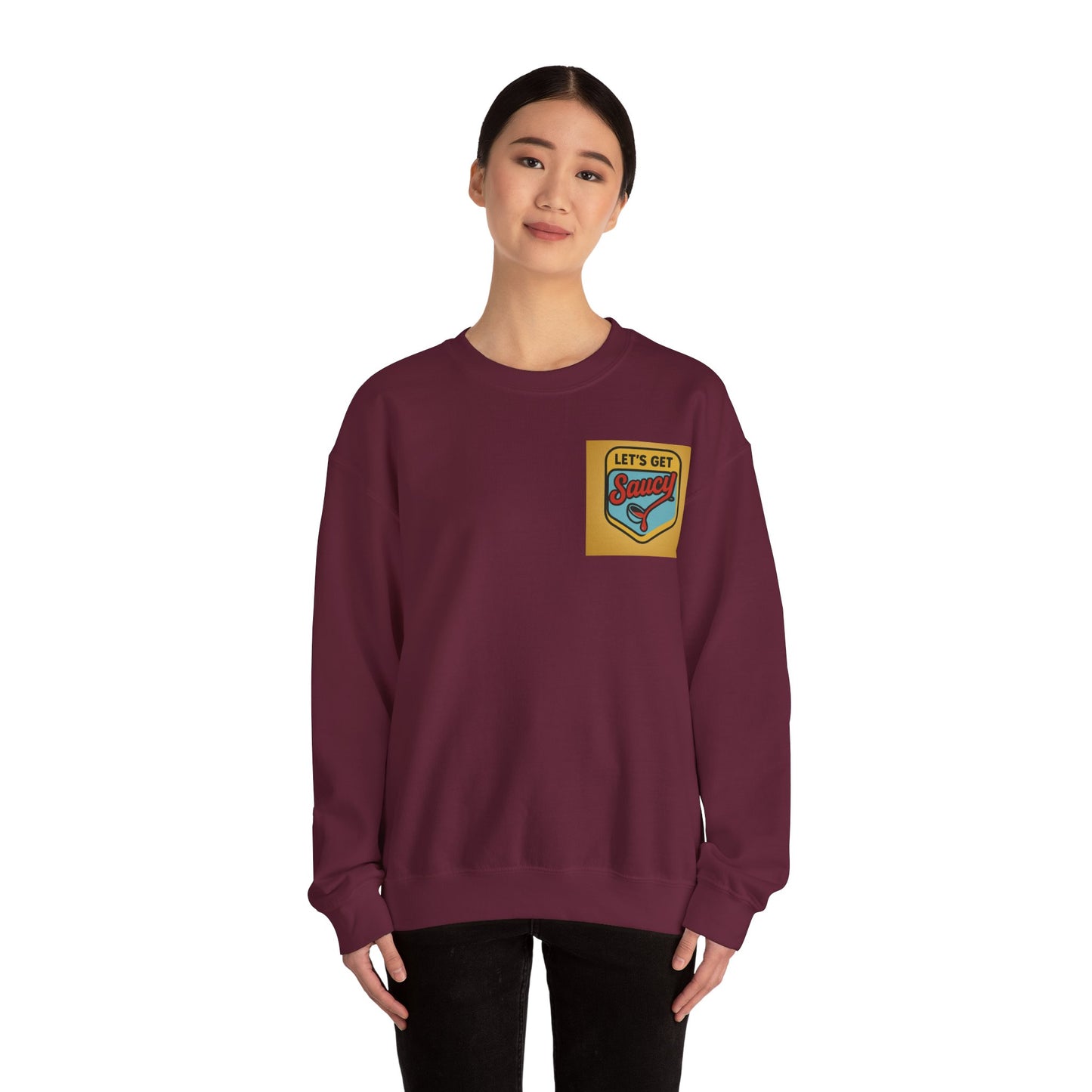 Vintage Let's Get Saucy Unisex Sweatshirt, Fun Gift for Foodies, Trendy Lounge Wear, Cozy Casual Attire, Perfect for Parties, Holidays