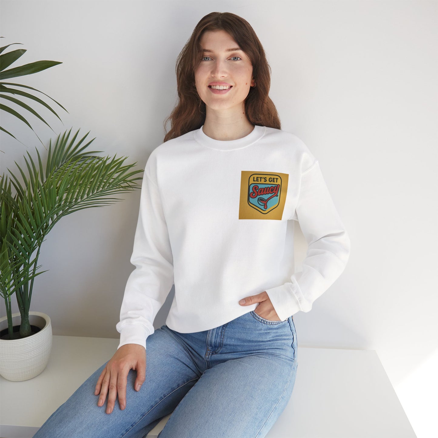 Vintage Let's Get Saucy Unisex Sweatshirt, Fun Gift for Foodies, Trendy Lounge Wear, Cozy Casual Attire, Perfect for Parties, Holidays