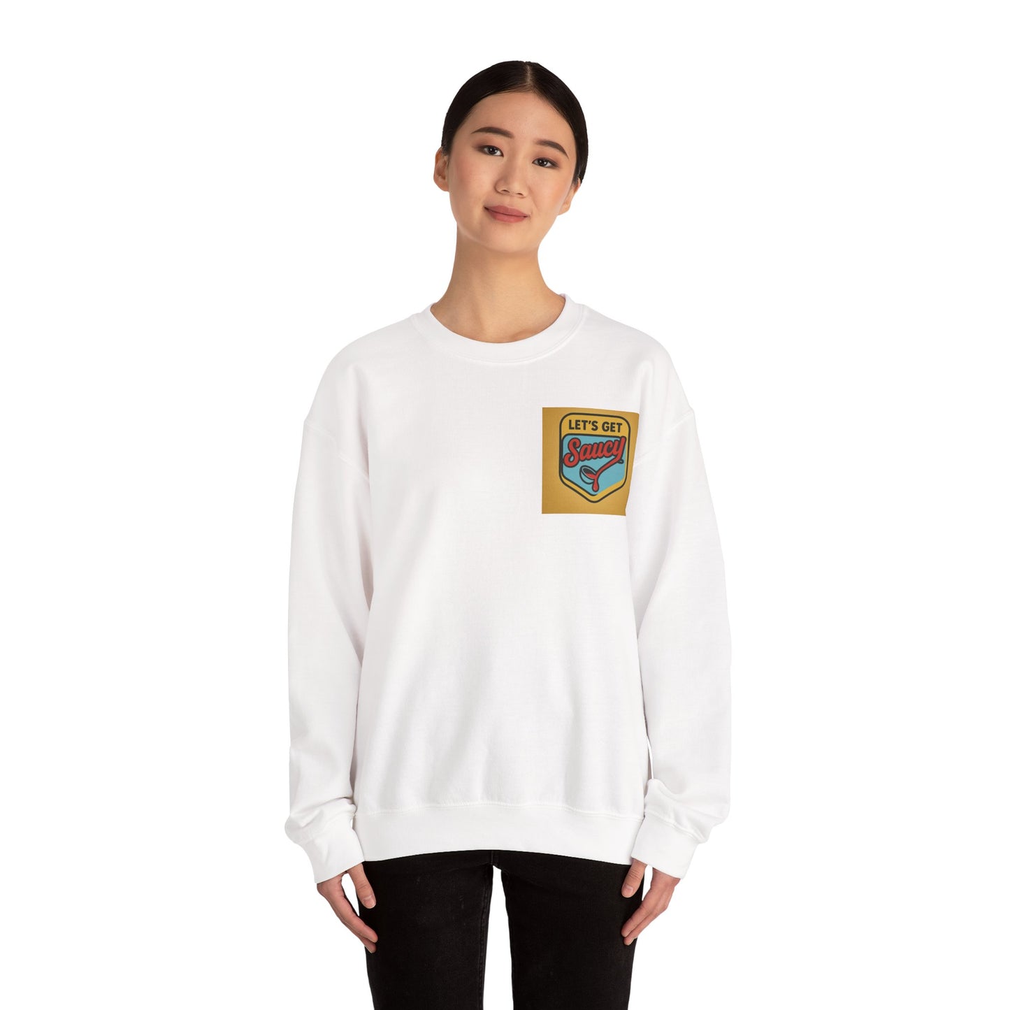 Vintage Let's Get Saucy Unisex Sweatshirt, Fun Gift for Foodies, Trendy Lounge Wear, Cozy Casual Attire, Perfect for Parties, Holidays