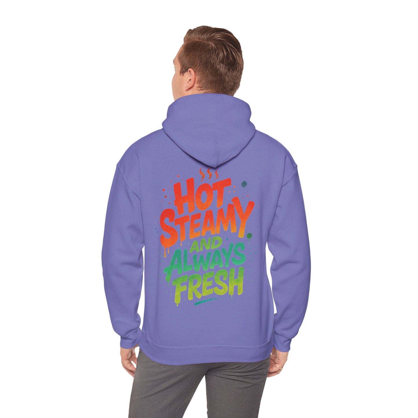 Colorful 'Hot Steamy and Always Fresh' Unisex Hoodie, Gift for Coffee Lovers, Casual Wear, Perfect for Birthdays, Chill Days