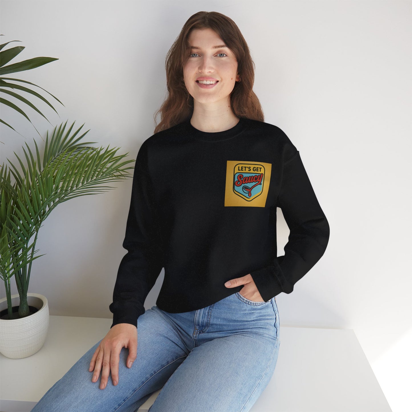 Vintage Let's Get Saucy Unisex Sweatshirt, Fun Gift for Foodies, Trendy Lounge Wear, Cozy Casual Attire, Perfect for Parties, Holidays