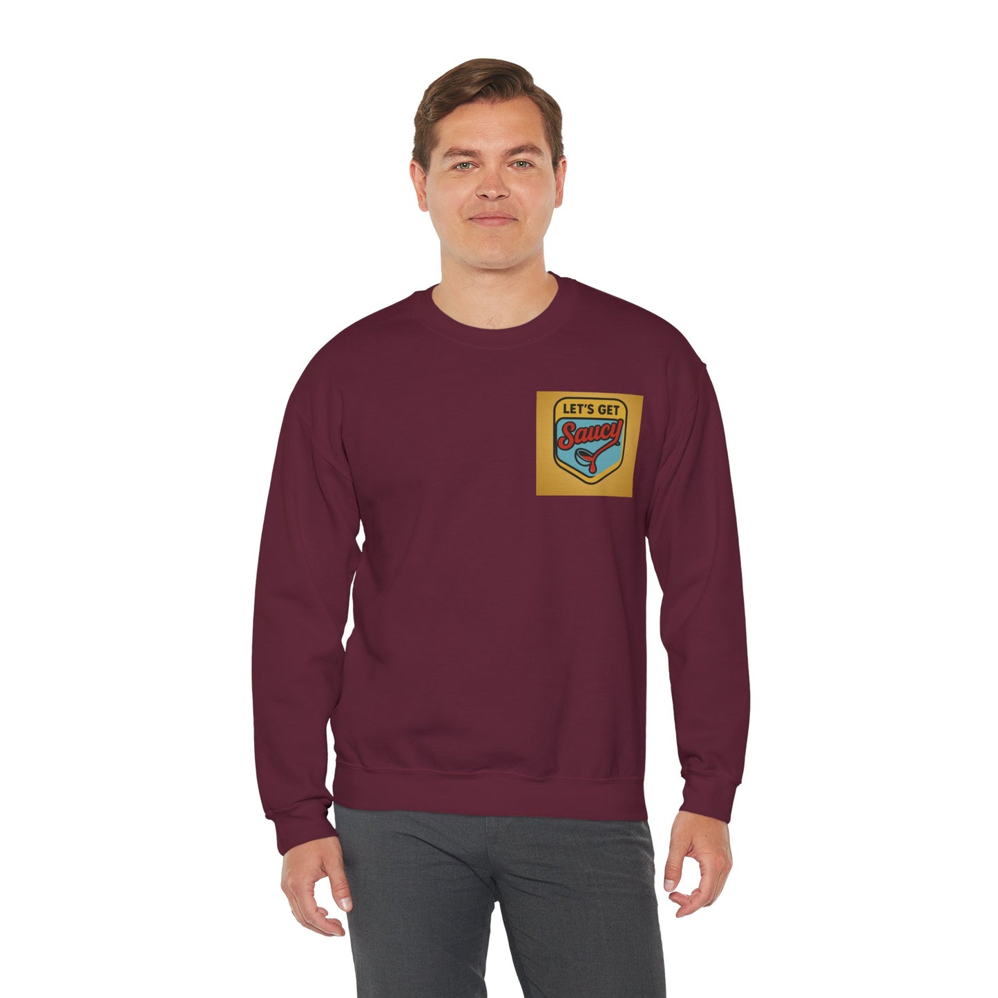 Vintage Let's Get Saucy Unisex Sweatshirt, Fun Gift for Foodies, Trendy Lounge Wear, Cozy Casual Attire, Perfect for Parties, Holidays