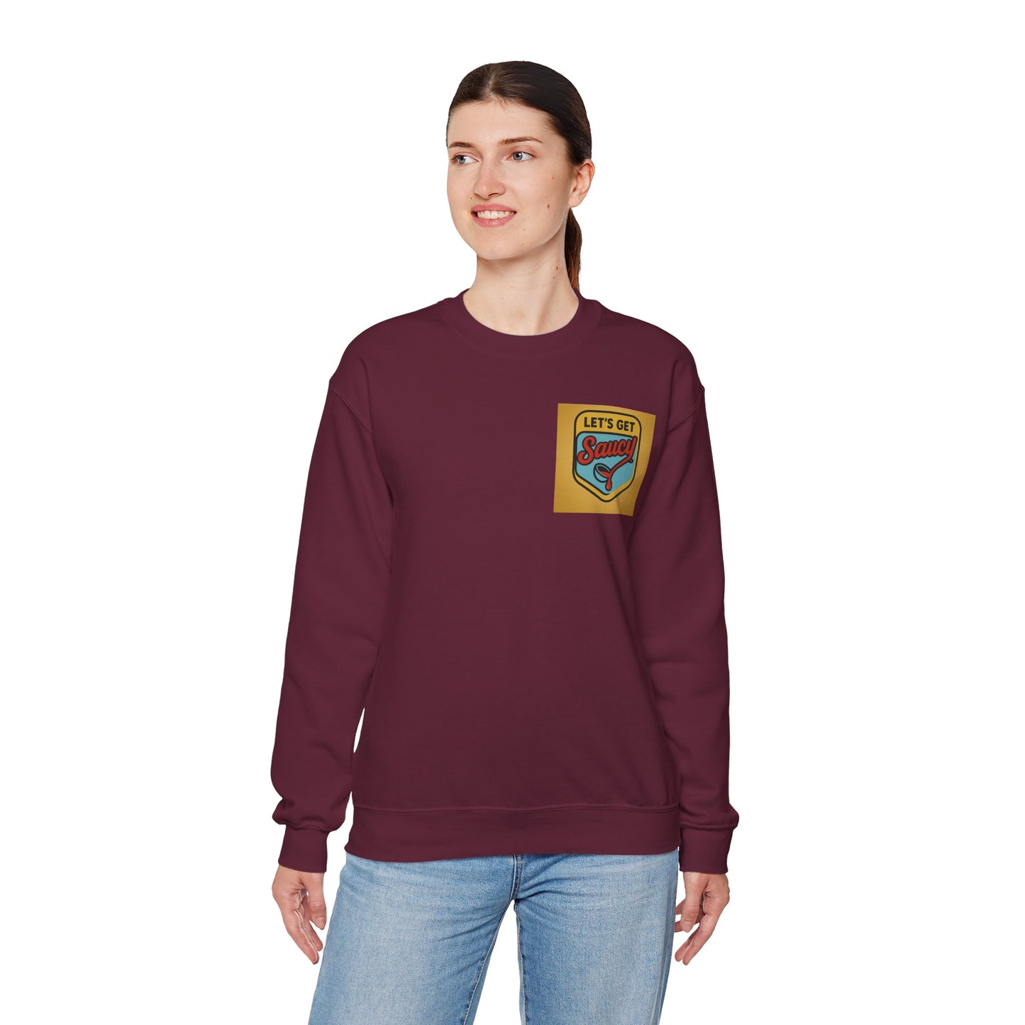 Vintage Let's Get Saucy Unisex Sweatshirt, Fun Gift for Foodies, Trendy Lounge Wear, Cozy Casual Attire, Perfect for Parties, Holidays