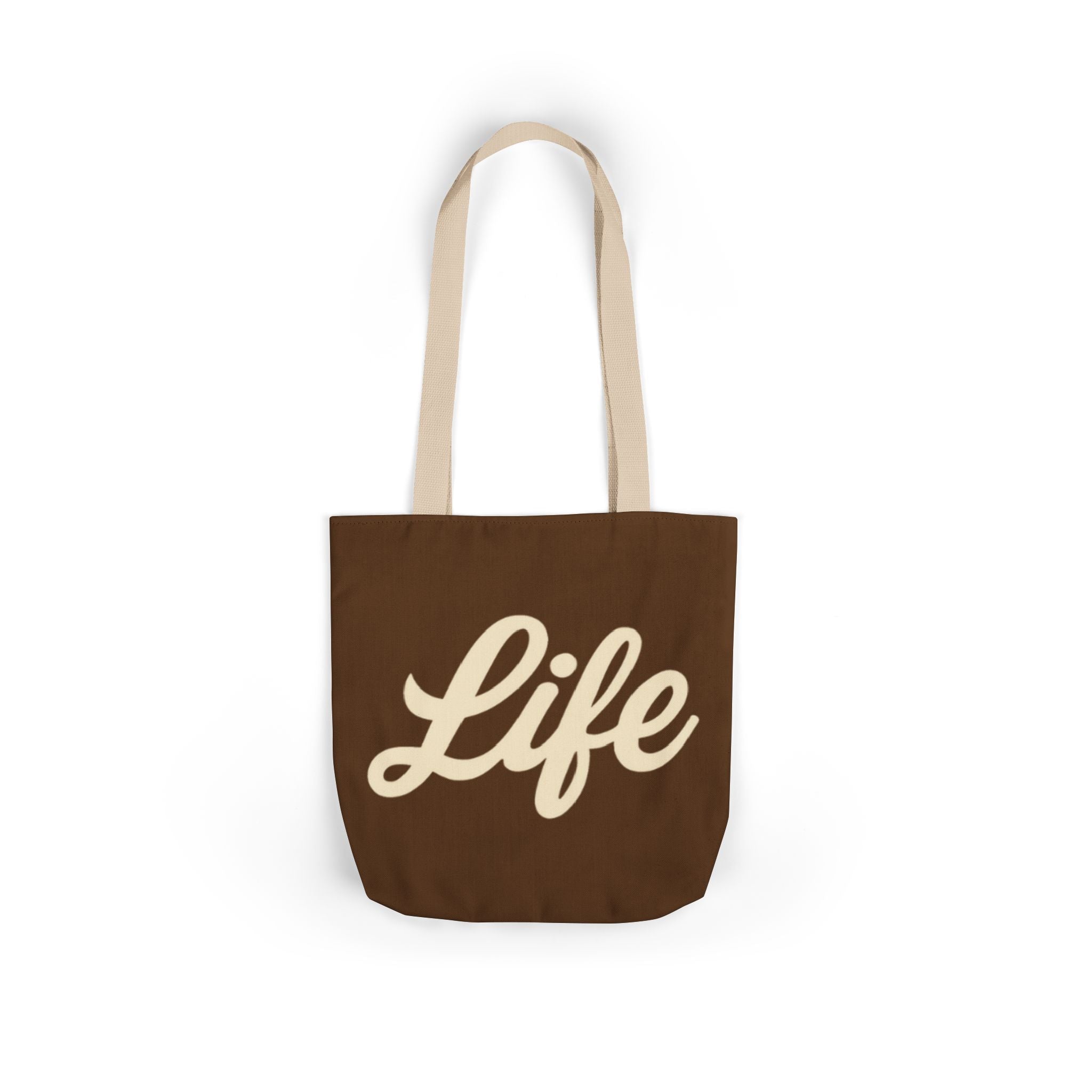 Life Script Canvas Tote Bag – Retro Brown Eco Shopper with Script 'Life' Design