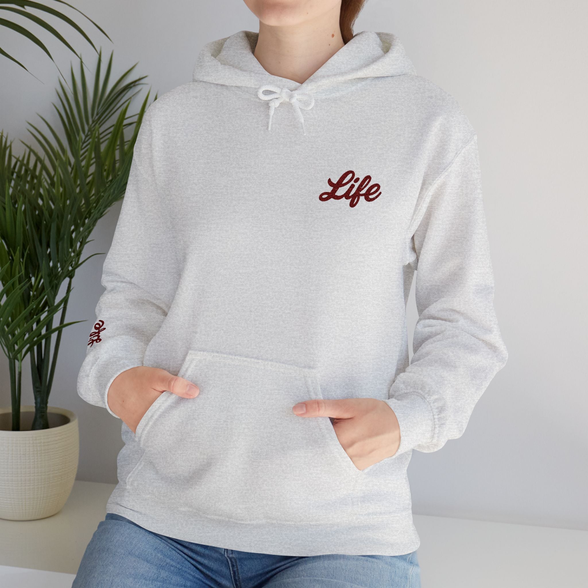 Life Script Hoodie — Minimalist Embroidered Chest & Sleeve Sweatshirt