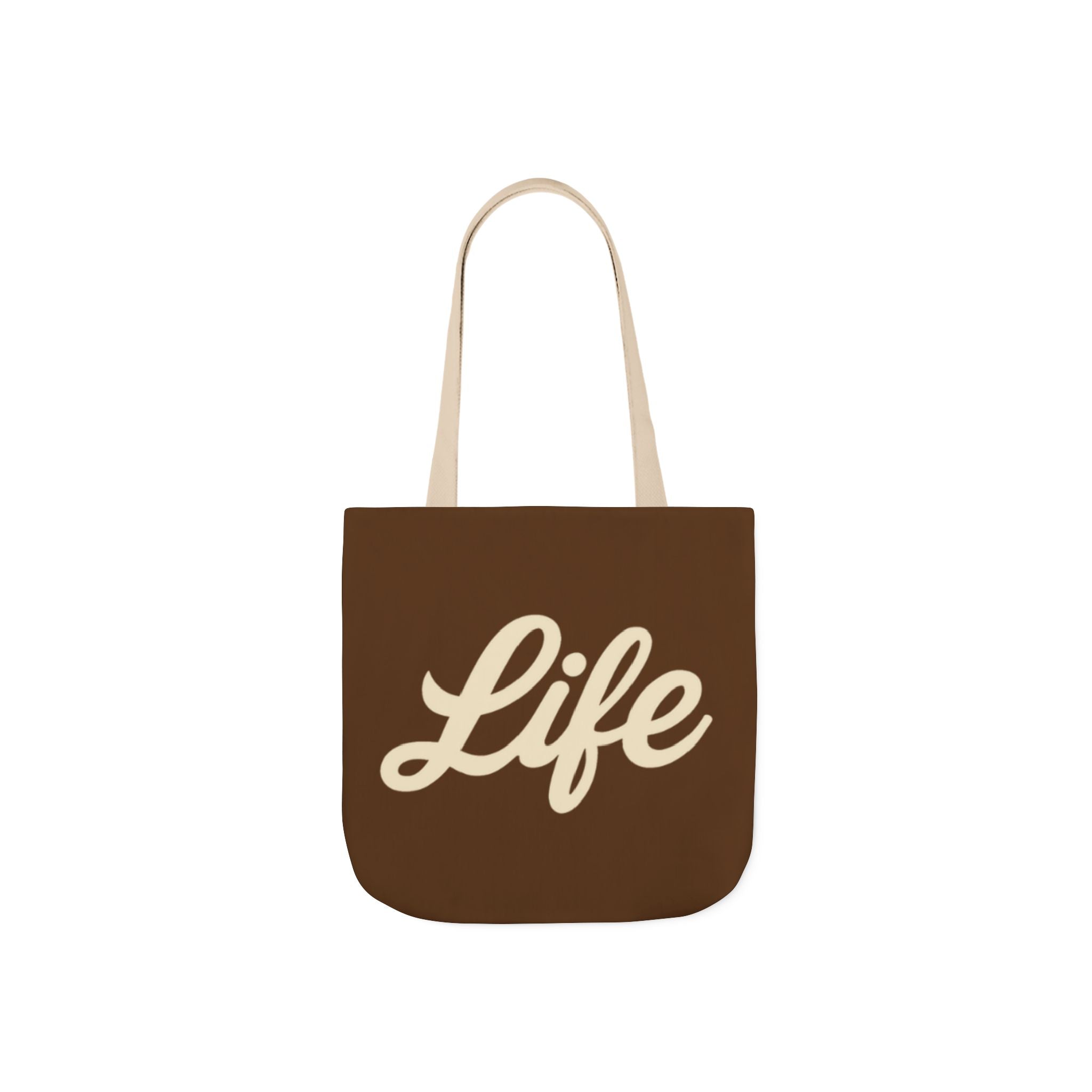 Life Script Canvas Tote Bag – Retro Brown Eco Shopper with Script 'Life' Design
