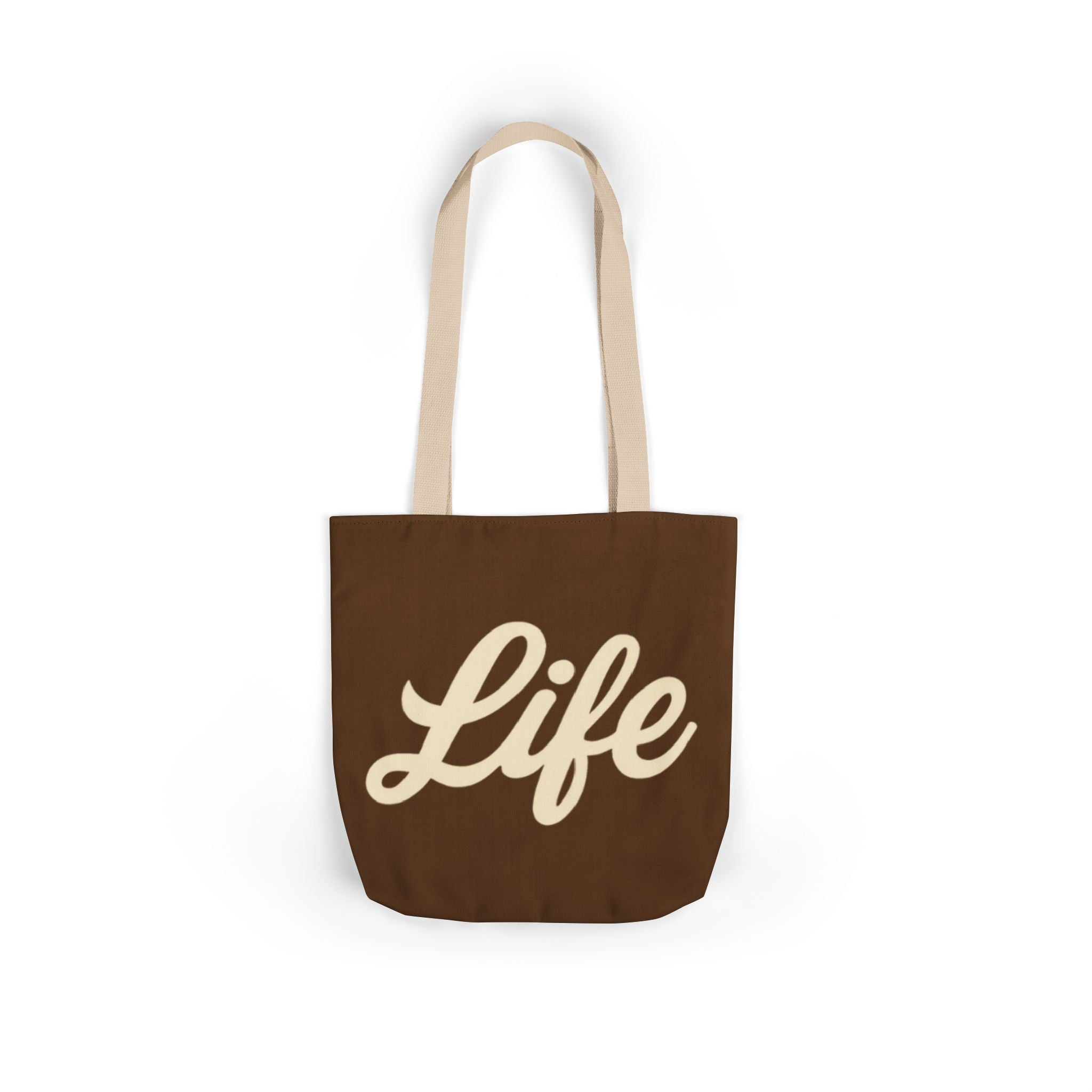 Life Script Canvas Tote Bag – Retro Brown Eco Shopper with Script 'Life' Design