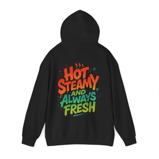 Colorful 'Hot Steamy and Always Fresh' Unisex Hoodie, Gift for Coffee Lovers, Casual Wear, Perfect for Birthdays, Chill Days