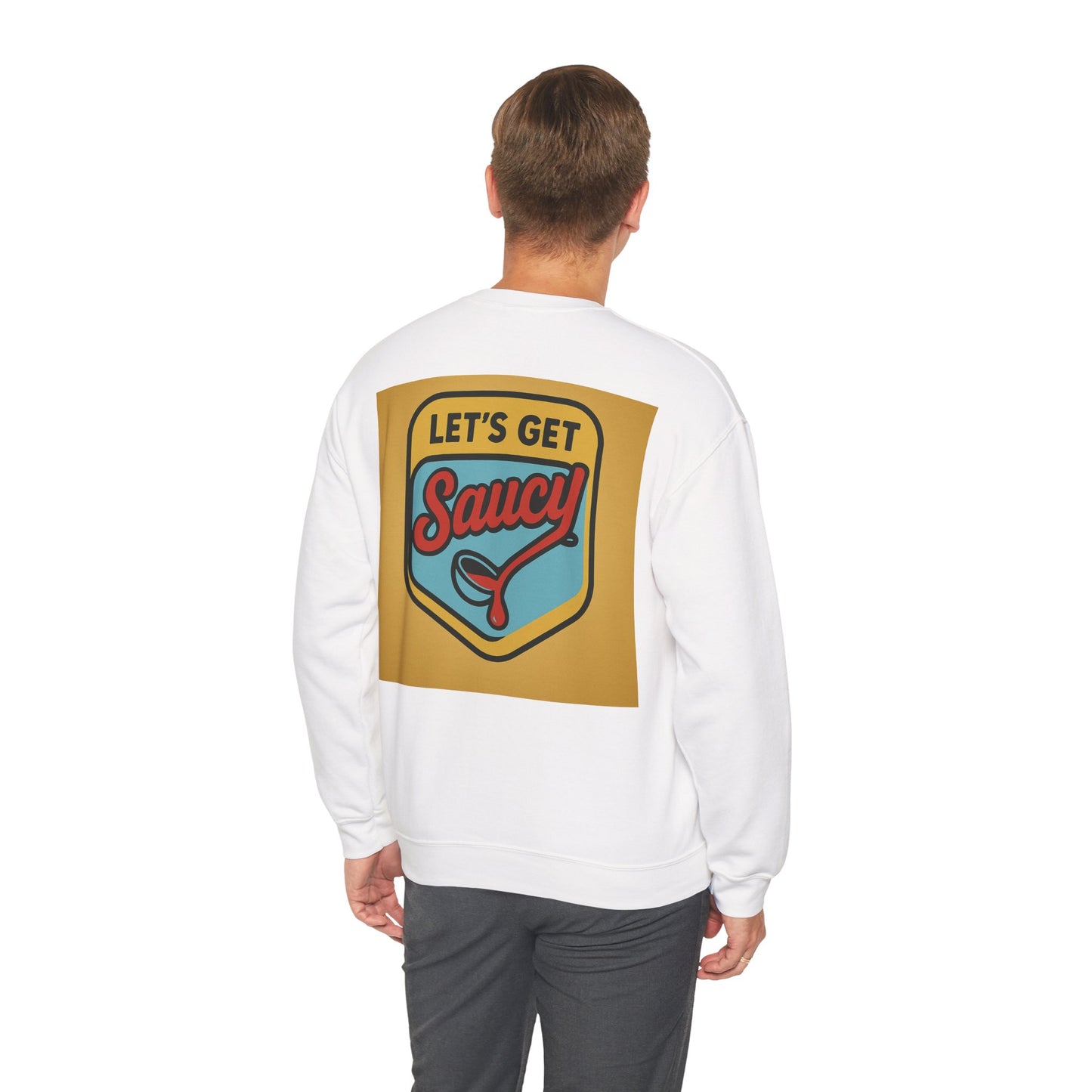 Vintage Let's Get Saucy Unisex Sweatshirt, Fun Gift for Foodies, Trendy Lounge Wear, Cozy Casual Attire, Perfect for Parties, Holidays