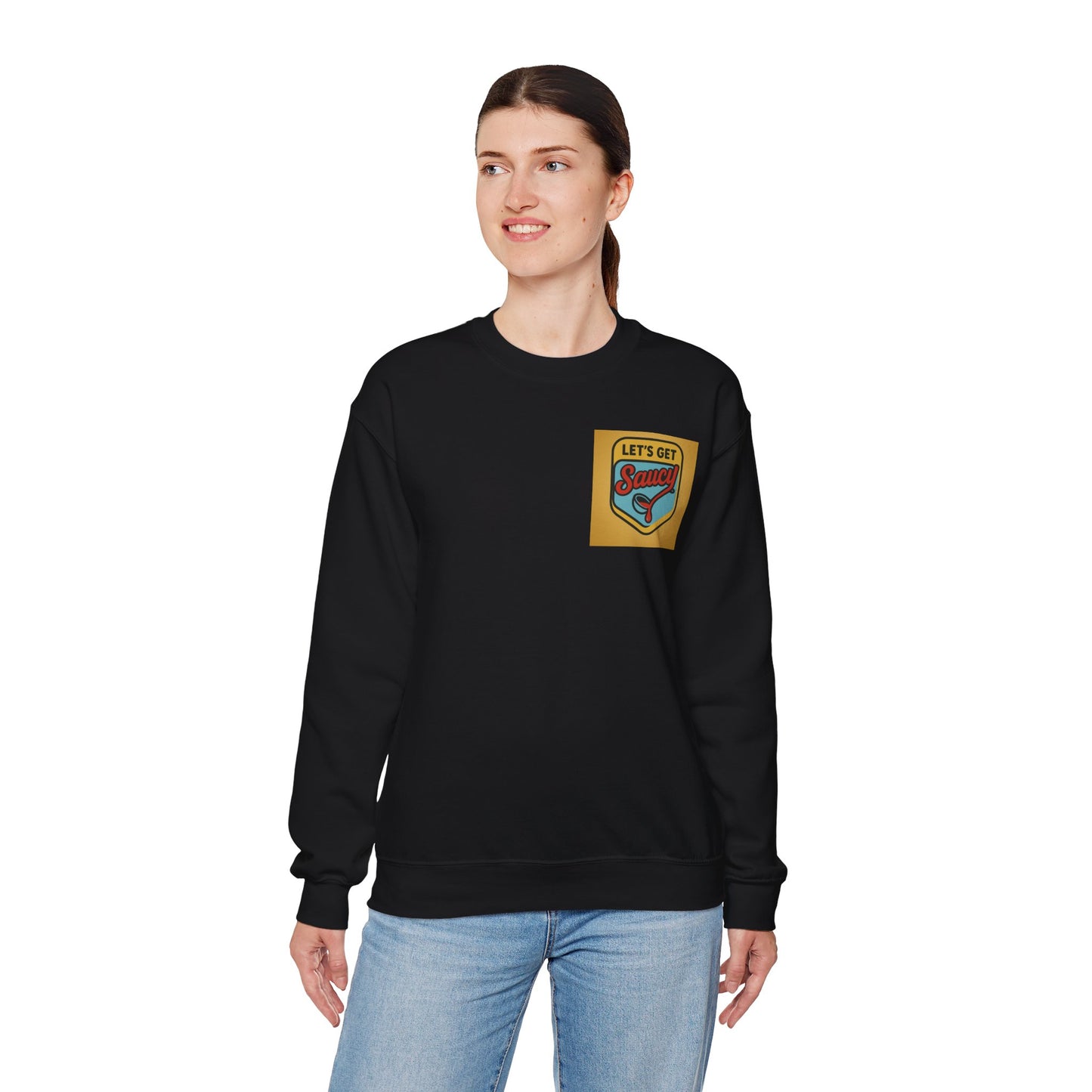Vintage Let's Get Saucy Unisex Sweatshirt, Fun Gift for Foodies, Trendy Lounge Wear, Cozy Casual Attire, Perfect for Parties, Holidays